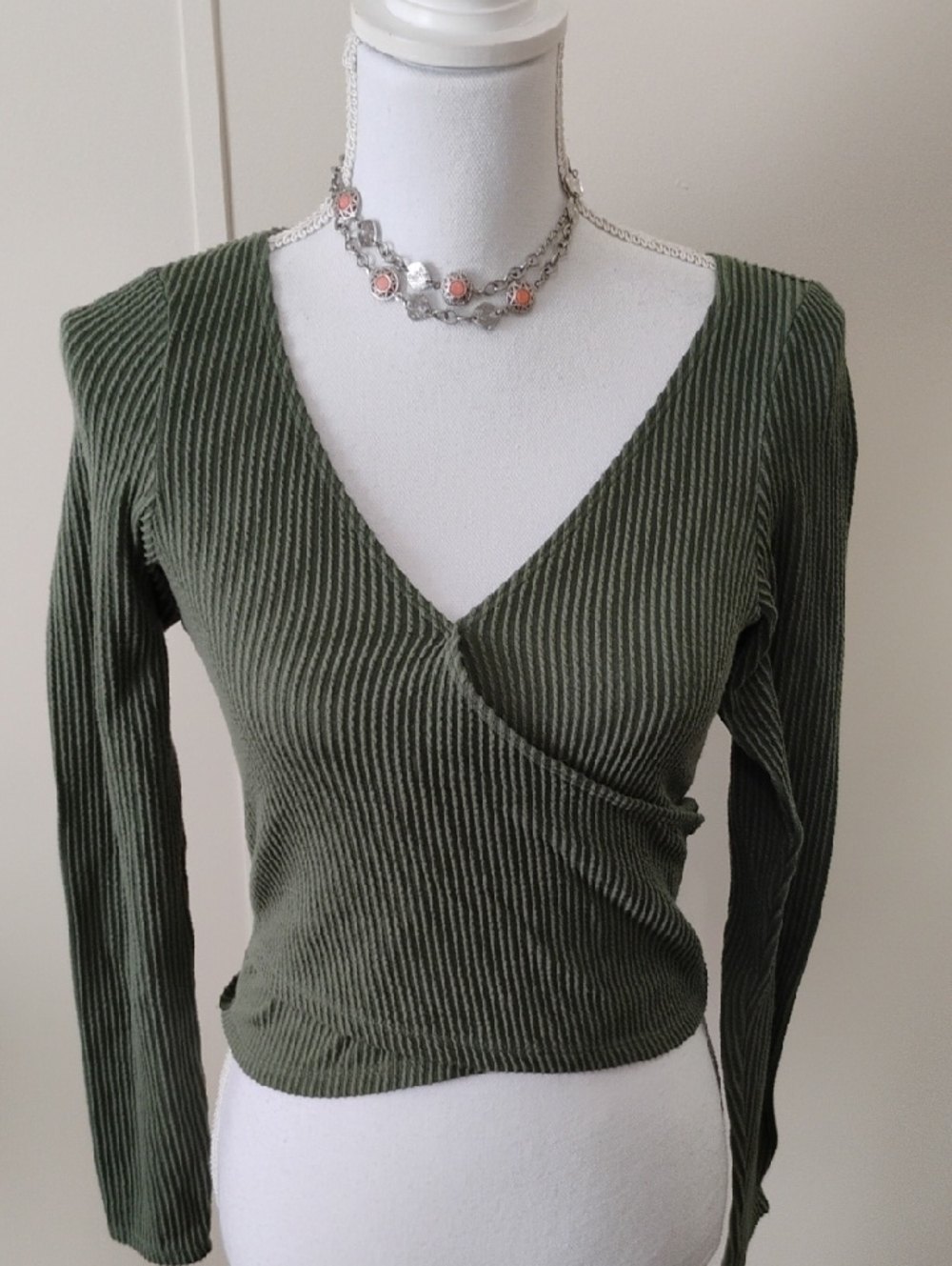 Hollister Olive Green Ribbed Wrap Crop Top